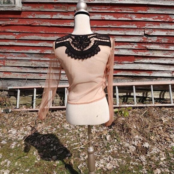 Forever 21 Size Small S Sheer Light Carmel Brown Black Cropped Crochet Festival - Picture 15 of 16